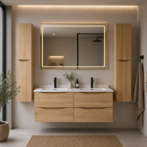 Komplett Baderomsmøbel 120 cm Eik med 2 sideskap – Norbad SG-9172